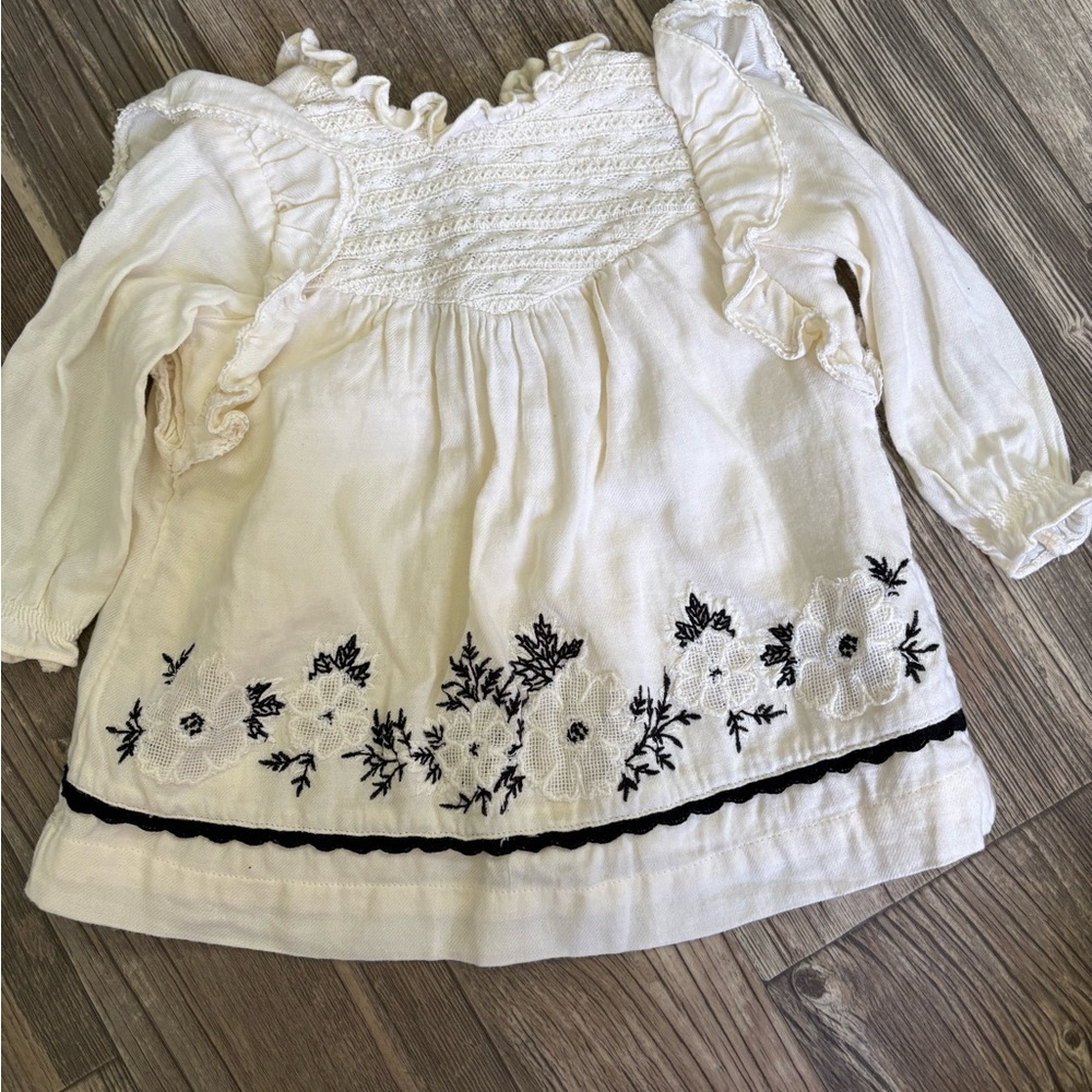 Zara Cream and Black Embroidered Floral Formal Dress - Baby Girl